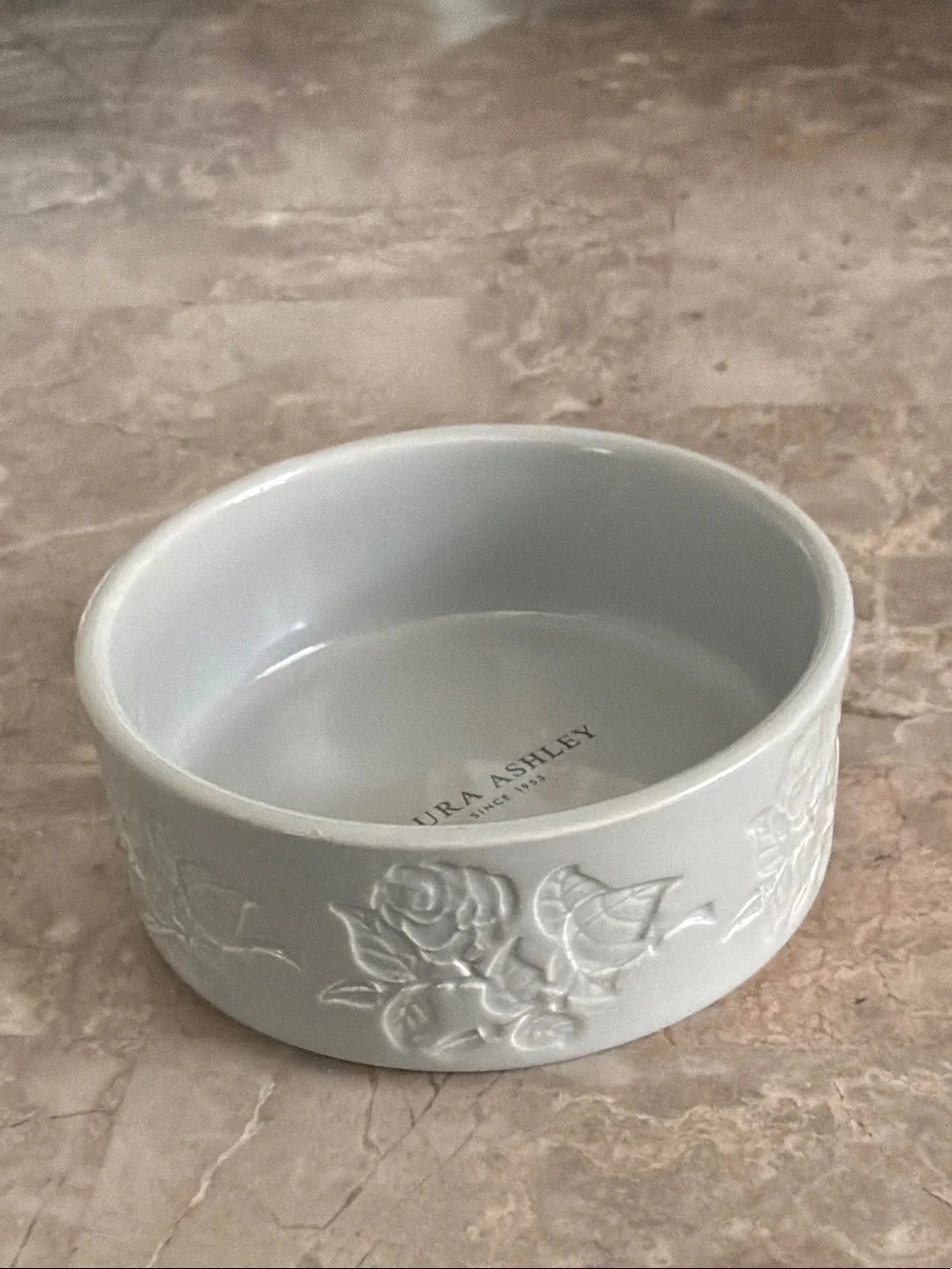 Laura Ashley White Embossed Floral Ceramic Pet Dish